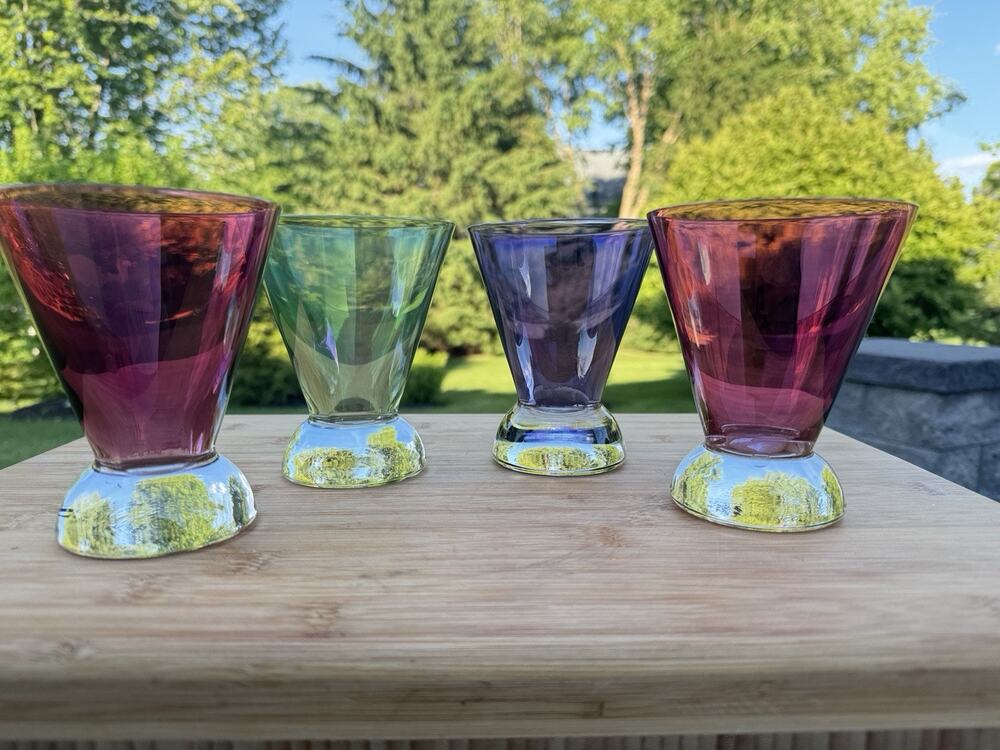 Tarnow Poland Crystal Heavy Base 4.75” Water Goblets Multi-Color 10oz ~set Of 4